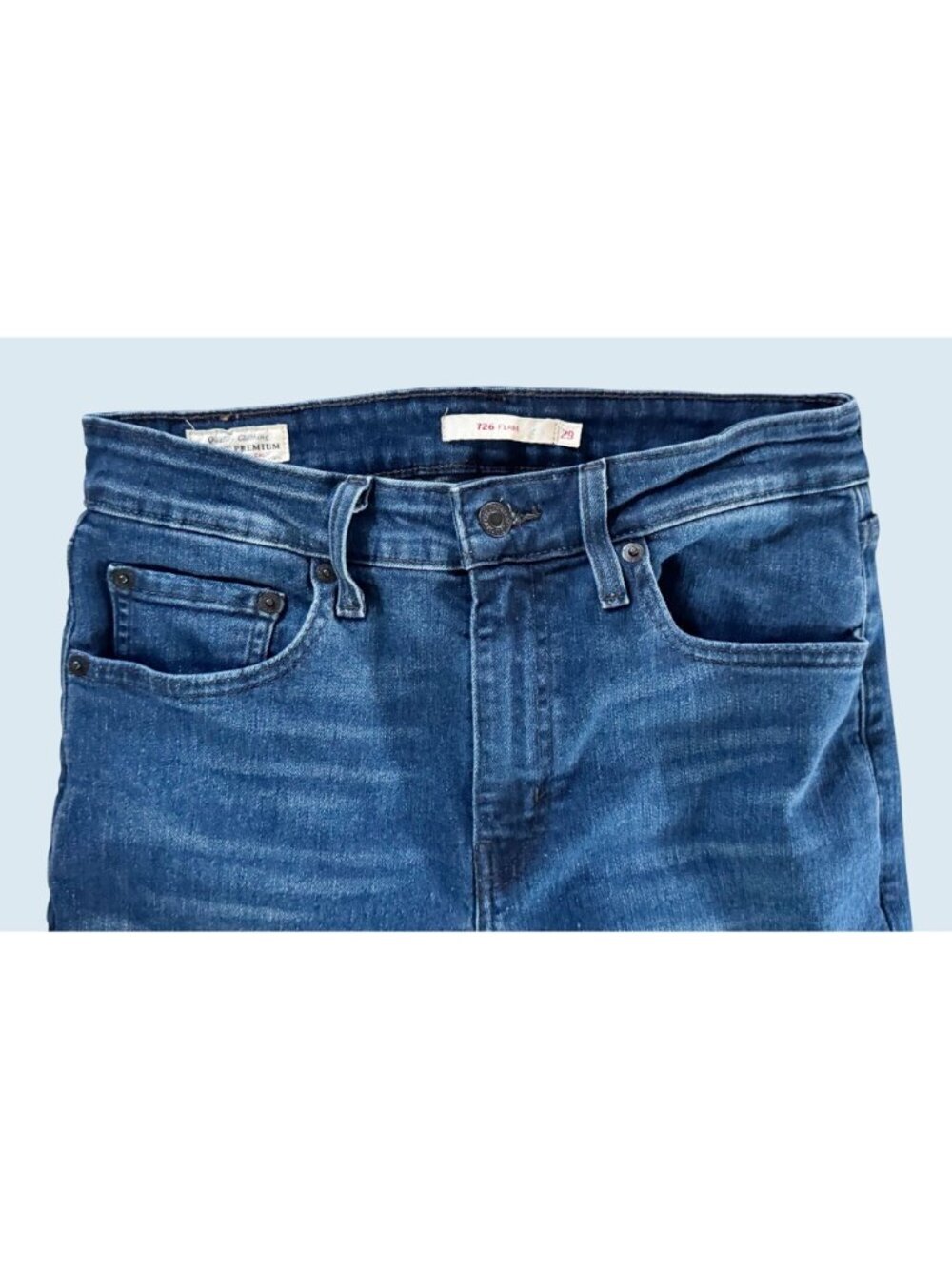 LEVI'S Premium Denim 726 Flare Dark Wash Distressed Hi Rise Jeans Sz 29 - Picture 4 of 8